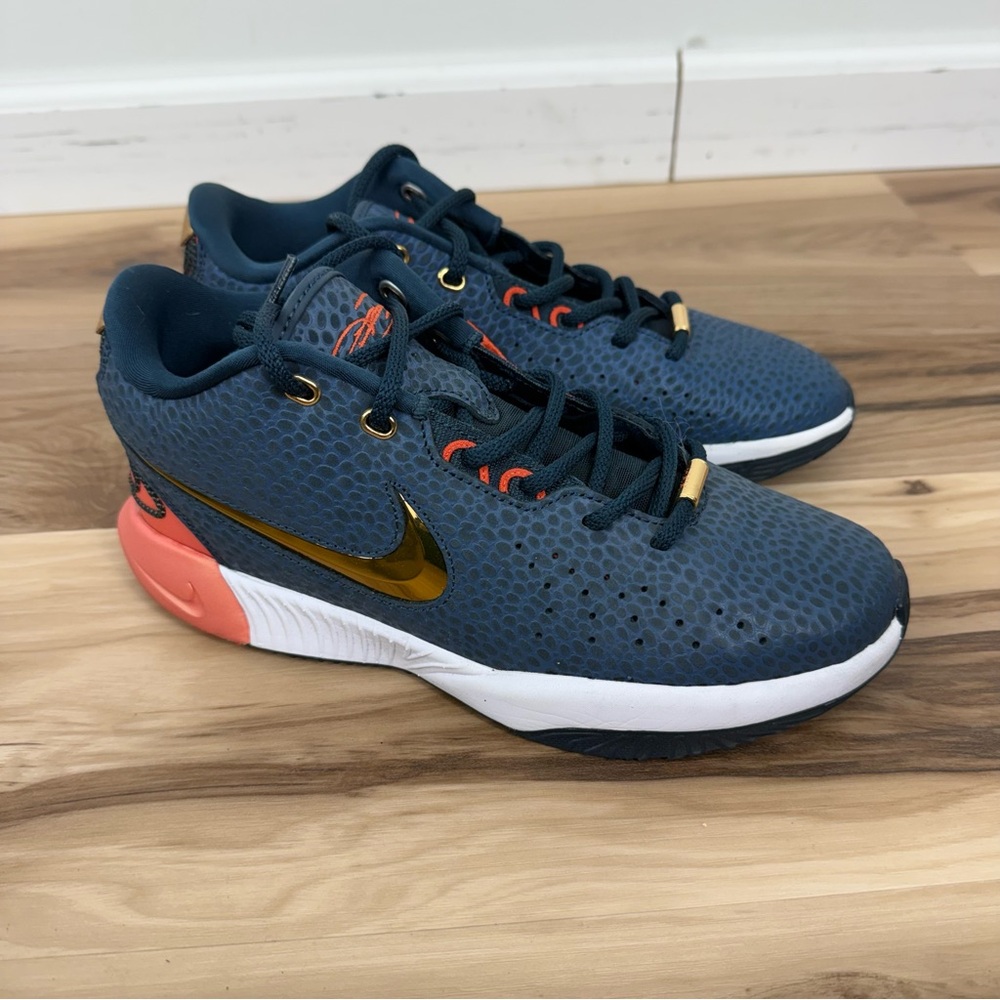 Nike Basketball Sneakers in Navy with Gold and Coral Accents